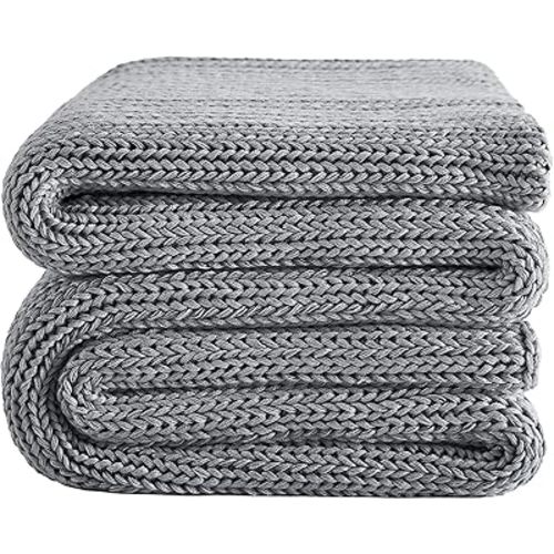 L'AGRATY Knitted Weighted Blanket - 60"x80" 15lbs Cooling Chunky Knit Heavy Blanket for Adults Braided Crochet Throw Thick Cable Yarn Knit Decorative Blanket No Beads Evenly Weighted Machine Washable