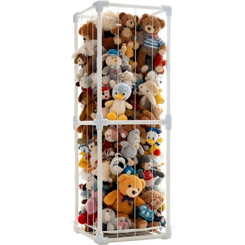 Stuffed Animal Storage Organizer, 58" Extra Large Zoo Cage for 80+ Plushies, Upgraded Quick-Lock Vertical Toy Holder for Kids Room & Playroom (White)