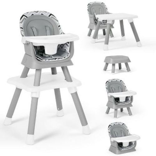 Kinder King 8 in 1 Baby High Chair, Coverts to Dining Booster Seat, Removable Tray & Double Seat Cover, Easy to Wipe, Wavy Grain