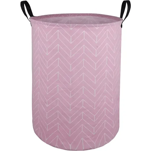 19.7" Round Kids Laundry Clothes Hamper Pink Laundry Basket with Handles,Baby Toys Storage Organizer Bins Laundry Gift Basket for Boys and Girls Room, Bedroom Decorate(Pink Geometry)