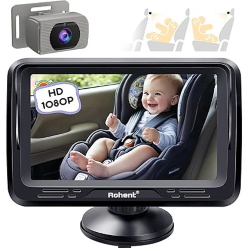 Rohent Baby Car Camera Gray - 1080P HD, Easy Installation, 360° Adjustable, Night Vision, 150° Wide-Angle Lens, Perfect Match for Car Interiors, Ideal for Parents, Grandparents