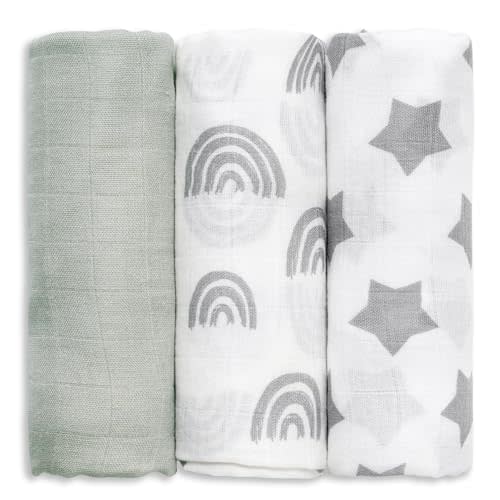 GLLQUEN BABY Receiving Blanket Boy Cotton Muslin Swaddle Blankets Girl Newborn Squares Breathable & Soft Thin Baby Blankets Cloths Double Absorbent Infant Swaddling Wrap - 3 Pack (Star)