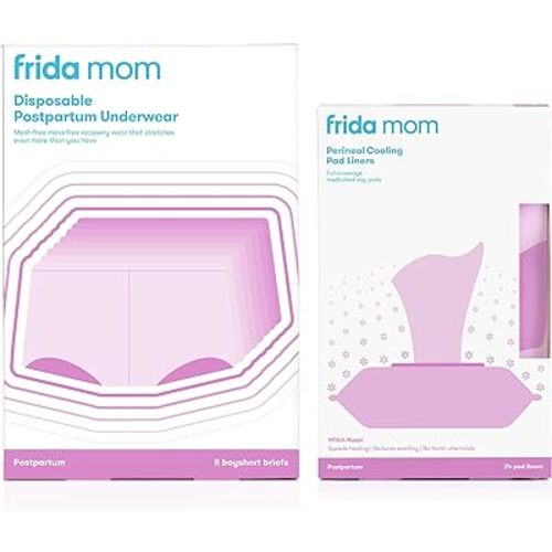 Frida Mom Perineal Medicated Witch Hazel Full-Length Cooling Pad Liners + Disposable Underwear (Regular Boyshort) for Postpartum Care