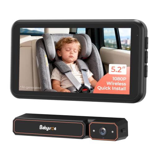 Babyvue BV6 Wireless Baby Car Camera Fast Setup, No Wiring Car Baby Monitor | HD1080P, Auto IR Night Vision, 5.2" Display, Mirror Image, Brightness Adjustable, 3X Zoom, for Kids Rear Seat Safety