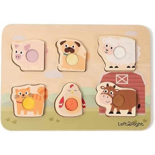 LEFT2RIGHT Wooden Puzzles for Toddlers Ages 1-2-3-4 | Montessori Sensory Puzzle Set for Motor Skills & Learning | Educational Animal Peg Toddler Puzzles | Montessori Toys for 1 Year Old