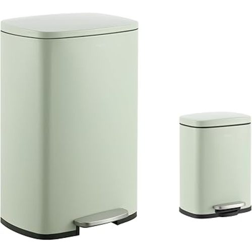 happimess HPM1006E Connor Rectangular 13-Gallon Trash Can with Soft-Close Lid and Free Mini Trash Can, Fingerprint Resistant, Modern, Minimalistic for Kitchen, Office, Bathroom, Pistachio Gelato