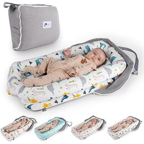 Joyful Journeys Baby Lounger Diaper Bag - Portable Baby Lounger Nest | Versatile Infant Lounger Bag & Diaper Organizer | Cozy Baby Lounger Nest for Convenience | Baby Shower Gifts (Blue Dinosaur)