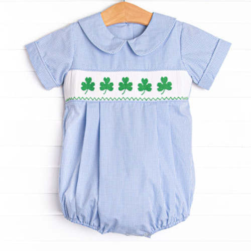 Lucky Me Smocked Bubble, Blue – Stitchy Fish