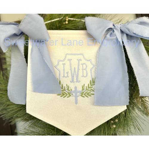 Custom Baby Banner CROSS Welcome Banner, Hospital Door or Crib BAPTISM, Christening with Fabric Bows and Birth Announcement Card
