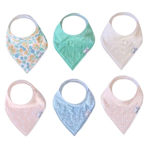 Copper Pearl Baby Bandana Bibs - 6 Pack Soft Cotton Baby Bibs for Drooling and Teething, Absorbent Drool Bibs for Baby Girl, Adjustable to Fit Newborns to Toddlers, Tons of Styles (Sophie Set)
