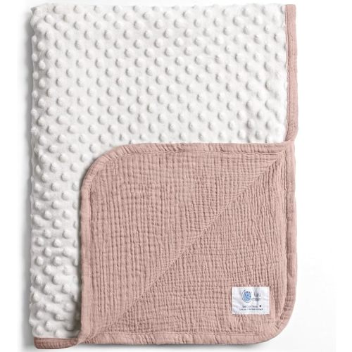 lulumoon Muslin Baby Blanket for Girls: Minky Dot Backing Thermal - Newborn Blanket for Baby Shower & Registry Gift 30"x40"(Sand)