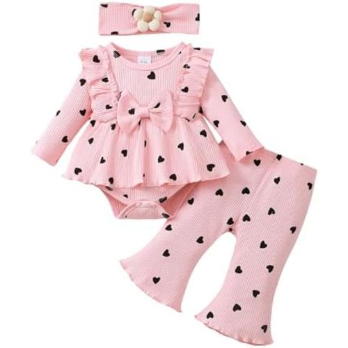 Mioglrie Newborn Baby Girl Clothes Fall Winter Infant Girl Outfits Preemie Girls Bell Bottoms Pants Set Cute Headband