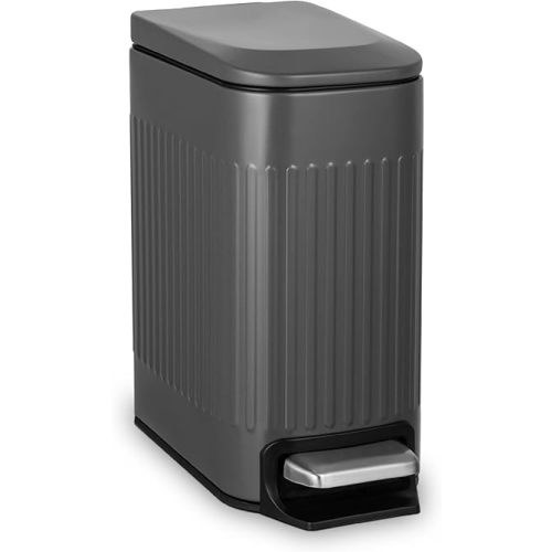 TrashAid Small 1.6 Gallon Stainless Steel Trash Can with Removable Inner Bucket, Grey, Hands Free Step Pedal Design