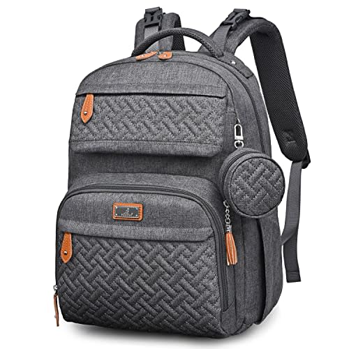 BabbleRoo Diaper Bag Backpack, Travel Backpack with Changing Pad, Pacifier Case & Stroller Straps, Multifunction, Waterproof, Unisex - Dark Gray