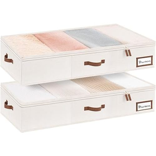 StorageWorks Extra Large Under Bed Storage Containers with Handles and Label Holder, 2 Pack Ultra-thick Fabric Underbed Bins, Closet Organizer for Clothes, Blankets, Sweater