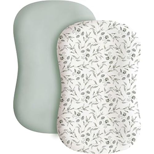 Konssy 2 Pack Baby Lounger Cover, Stretchy and Soft Newborn Lounger Cover, Infant Lounger Slipcover for Boys Girls, Covers Only (Green Leaves,Green)
