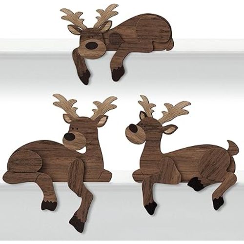 3 Pcs Woodland Nursery Decor for Baby Safari Wood Moose Door Topper Forest Moose Decor Wooden Wilderness Sleeping Moose for Christmas Shelf Table Desk Classroom Bedroom