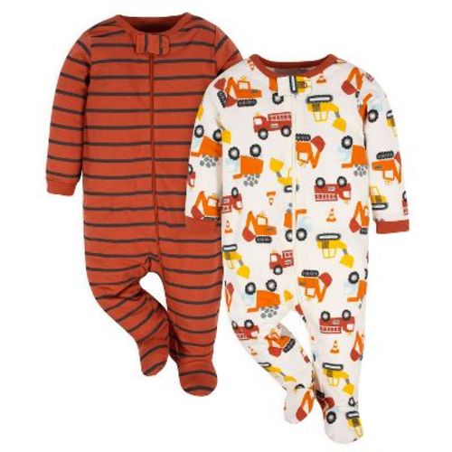 Gerber Baby Boys' Long Sleeve Sleep 'N Plays - Transportation Zone - Newborn - 2-Pack