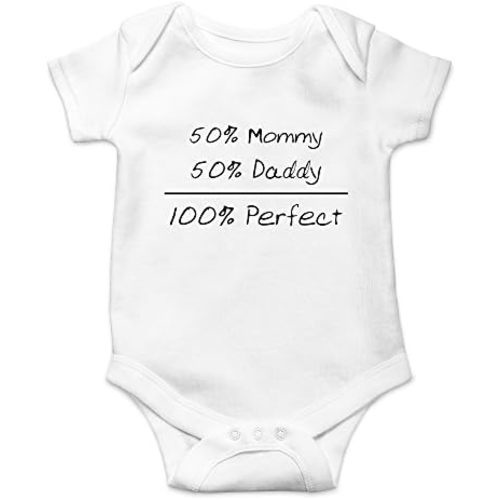 Crazy Bros Tee's 50% Mommy, 50% Daddy, 100% Baby Bodysuit Funny Cute Boy Girl Infant Outfit Adorable Romper