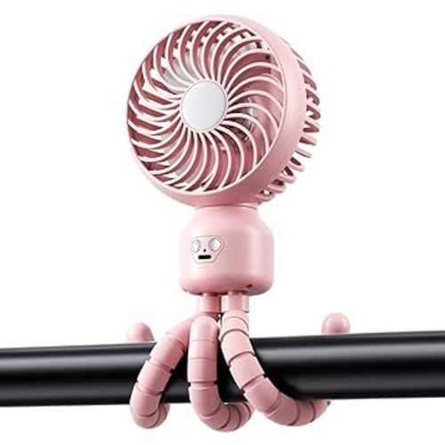 4000mah Stroller Rotatable Operated Fan,Flexible Tripod Clip On Fan with 3 Speeds and Handheld Personal Fan for Car Seat Crib Bike Treadmill