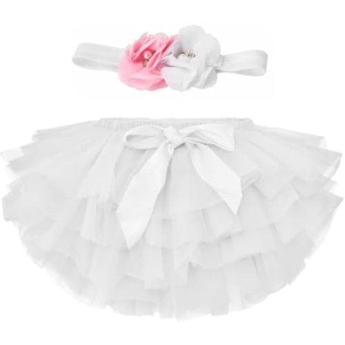 Exegawe Baby Girls Tutu Skirt with Headband, Toddler Girls Tulle with Diaper Cover Birthday Party Dress