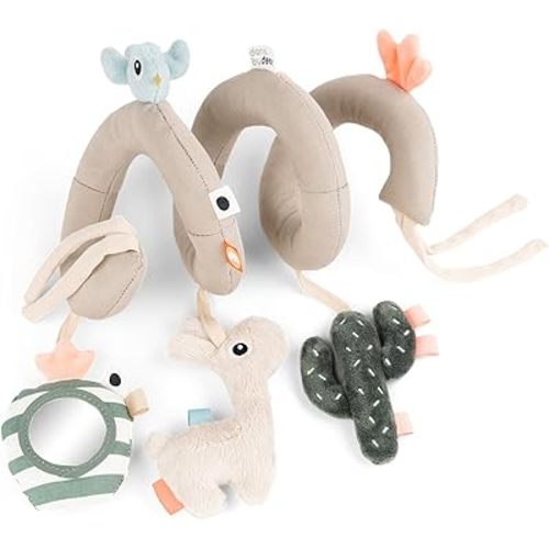 Done by Deer Lalee Sand Activity Spiral Baby Toy - Sensory Cactus, Mirror, and Crinkle Sound for Cots, Car Seats, Strollers, and Prams - Perfect Travel Companion