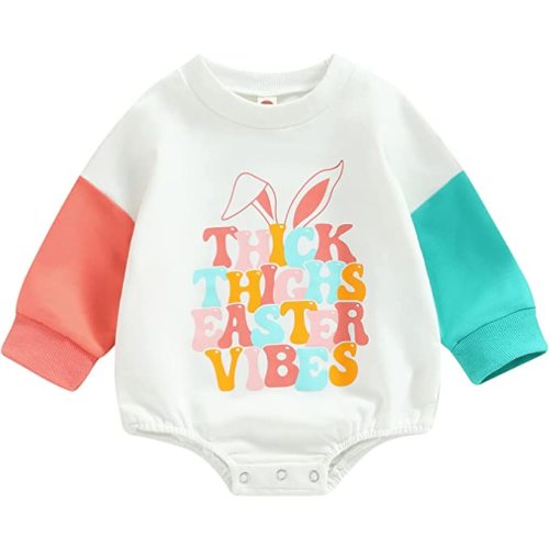 Amiblvowa Baby Girl Boy Oversized Crewneck Pullover Sweatshirt Romper Bubble Onesie Newborn Infant Valentines Day Outfit - White Thick Letter - 6-12 Months