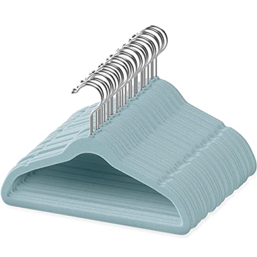 TechZoo 50 Pack Premium Baby Velvet Hangers (Blue) - 11.8" Inches Non-Slip, Ultra-Slim & Space-Saving Toddler Hangers - 360° Rotating Hook, Strong & Durable Hanger for Children, Infant & Toddler