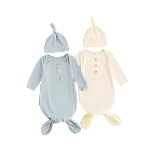 Newborn Knotted Gown 2 Pack Plain Sleeper for Baby Boy Girl Coming Home Outfit