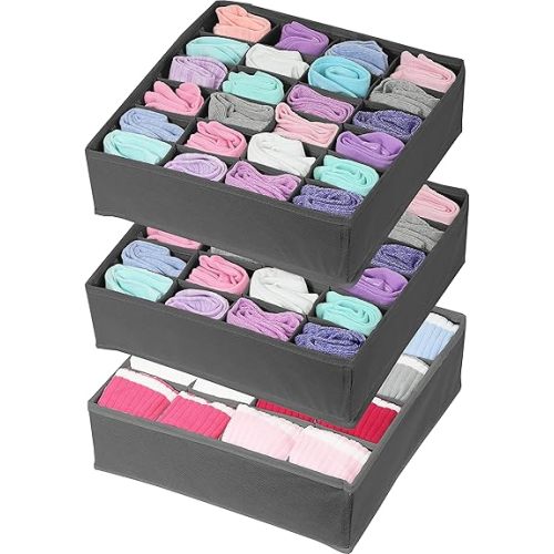 Simple Houseware Closet Drawer Organizer for Clothes, Socks and Underware, 3 Pack, Dark Grey