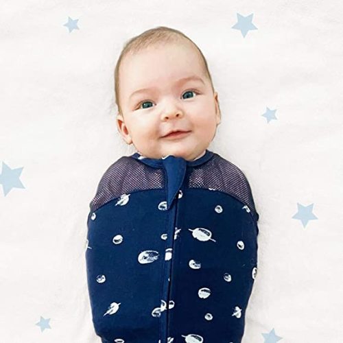 Happiest Baby Sleepea 5-Second Swaddle - 100% Organic Cotton Baby Swaddle Newborn Bundle (Graphite Stars, 2 x Small, 1 x Medium) - Newborn Bundle (2 Small, 1 Medium)