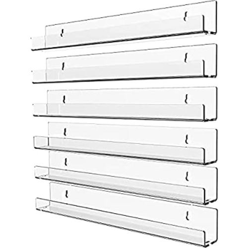 Cq acrylic 6 Pack Acrylic Clear Floating Bookshelf for Kids Room,15" Invisible Wall Mounted Hanging Book Shelves,U Modern Picture Ledge Display Toy Storage Vinyl Record Wall Shelf,Clear