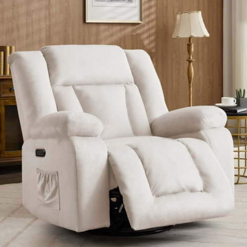 Korser Oversized Power Swivel Rocker Recliner Chair with USB Ports Waffle Fabric for Living Room,Beige