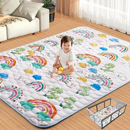 74x50 Playpen Mat for Babies Crawling: Baby Play Mat for Kids, Toddlers, Infants, Children - Soft Indoor & Outdoor Floor Playmat - Portable, Non-Slip, Washable