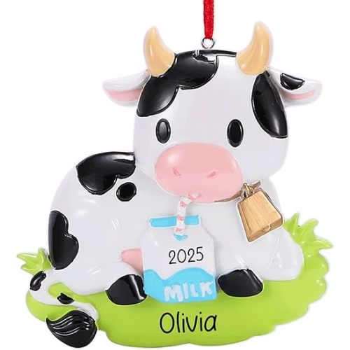 Personalized Cow Christmas Ornament 2025 | Farm Barnyard Animal with Milk Xmas Tree Decoration | Customized Unique Keepsake Gift | Custom Name & Year