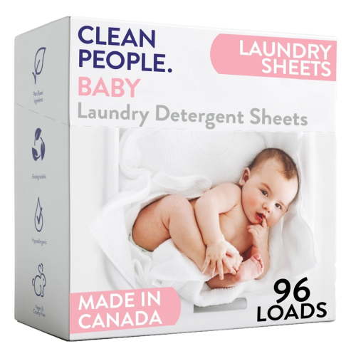 Clean People Laundry Detergent Sheets- Clean Ingredients, Ultra Gentle - Baby (Unscented), 96 Pack