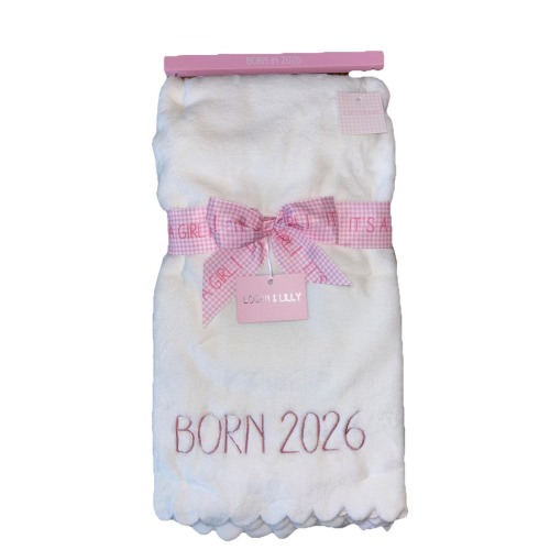 Baby Born 2026 White Pink Soft Baby Blanket 30” x 40” Gift Girl Logan & Lilly