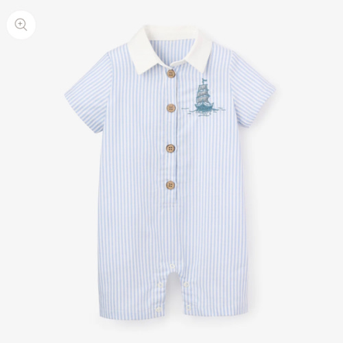 Boat Embroidered Oxford Stripe Shortall – Elegant Baby