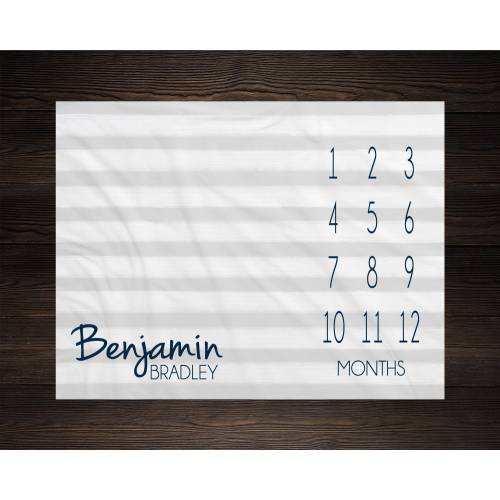 Boy Milestone Blanket Month Blanket Baby Baby Growth Tracker Soft Fleece Blanket Baby Shower Newborn Gift Blanket Watch Me Grow Gray Stripes