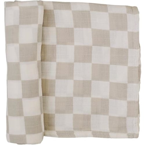 Mebie Baby Taupe Checkered Muslin Swaddle, Modern and Neutral Swaddle Blanket for Baby Girl or Boy, Soft Baby Blankets, Newborn Swaddle Blanket, 0-3 Month, Comfy Wrap, Baby Essentials & Gifts