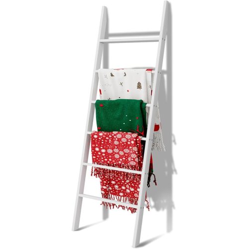 Wood Blanket Ladder, 57.5'' Rustic Towel Quilt Throw Blanket Ladders for The Living Room, Bedroom, Nursery Stand Holder, Wooden Decorative Ladder for Blankets Rack Farmhouse Home Decor, White
