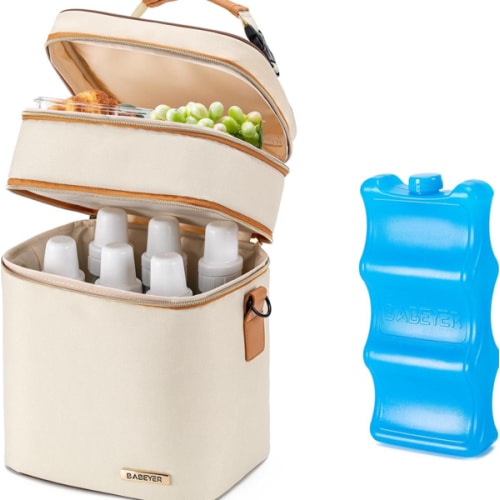 Breastmilk Cooler Bag with Ice Pack Fits 6 Baby Bottles Up to 9 Ounce