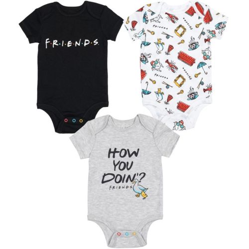 Friends Newborn Baby Boys 3 Pack Cuddly Short Sleeve Bodysuits Grey / Black / White 0-3 Months