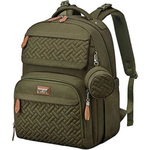 BabbleRoo Diaper Bag Backpack, Travel Backpack with Changing Pad, Pacifier Case & Stroller Straps, Multifunction, Waterproof, Unisex – Army Green