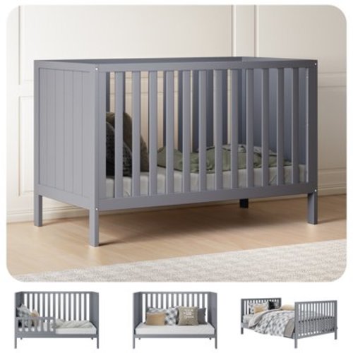 HARPPA 5-in-1 Convertible Baby Crib for Infant to Toddler, Light Gray