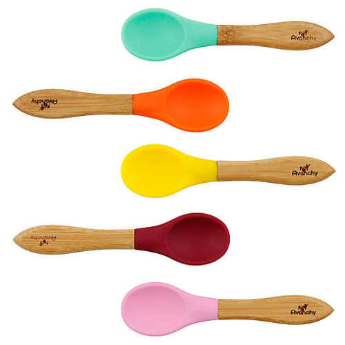 Avanchy Bamboo + Silicone Infant Baby Feeding Spoons in Pink (Set of 5)Avanchy Bamboo + Silicone Infant Baby Feeding Spoons in Pink (Set of 5)