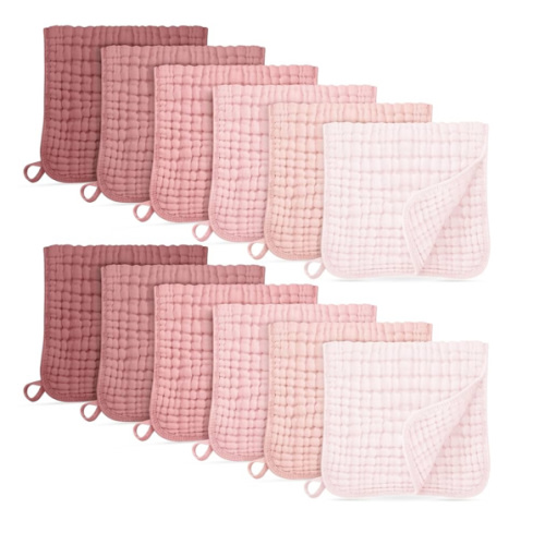 Muslin Burp Cloths for Baby 100% Cotton Burping Cloths for Boys Girls Large 20''X10'' Extra Soft and Absorbent 12 Pack - Gradient Pink