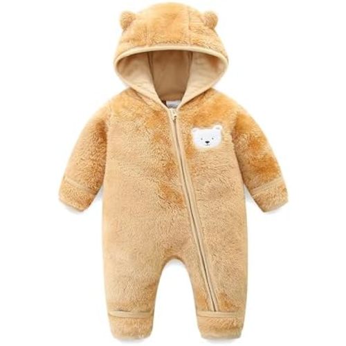 Babymine Newborn Baby Bear Outfit Unisex Winter Clothes Girls Boys Hooded Onesie Fleece Clothes Warm Baby Snowsuit