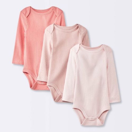 Baby Girls' 3pk Long Sleeve Bodysuit - Cloud Island™ Pink 3-6m