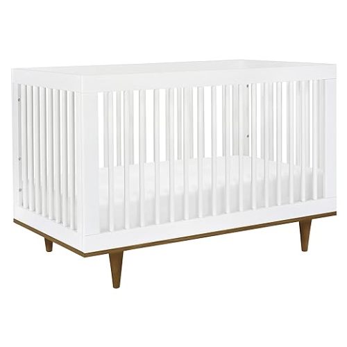 DaVinci Marley 3-in-1 Convertible Baby Crib - GREENGUARD Gold Certified Convertible White Finish & Walnut Legs Baby Crib to Toddler Bed, Daybed - Easy to Assemble - with 4 Adjustable Mattress Heights